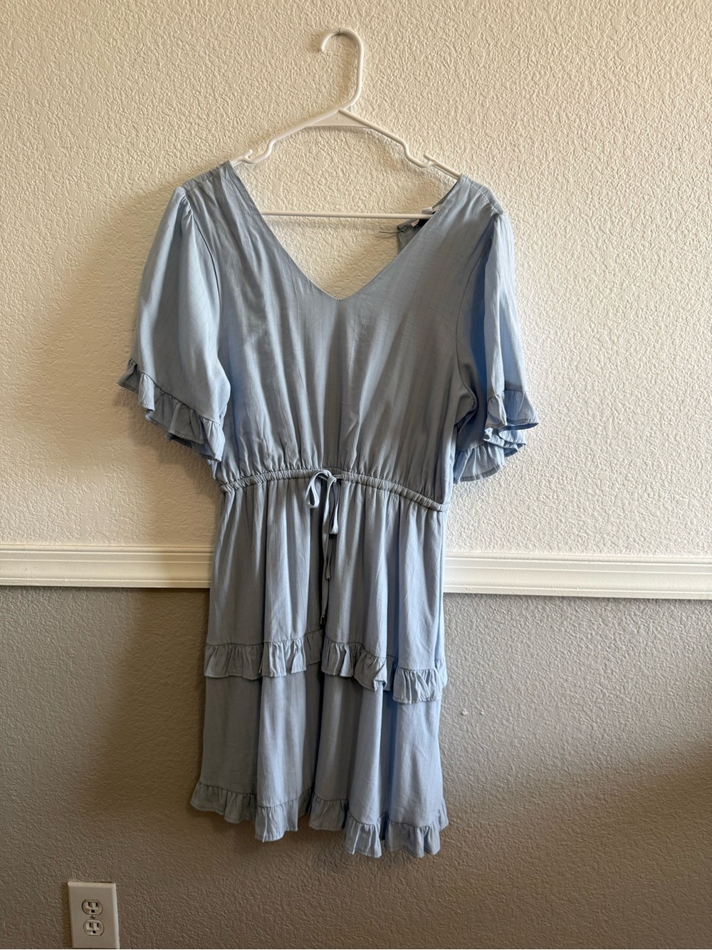 Love Pale Blue V-Neck Ruffle Tie-Waist Dress